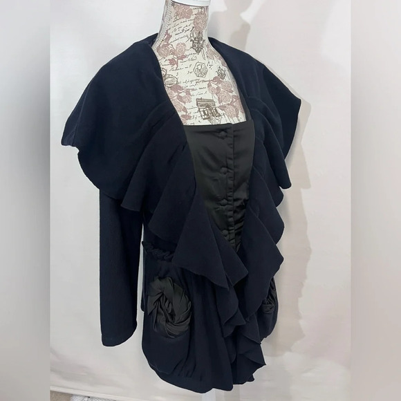🛍️KATHERINE BARCLAY “Unique” Black Wool blend Frock/coat size S. - Picture 8 of 14